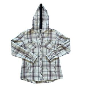 Kuhl Kleo Hooded Snap Button Front Moonrock Plaid Outdoor Hiking Shacket Small